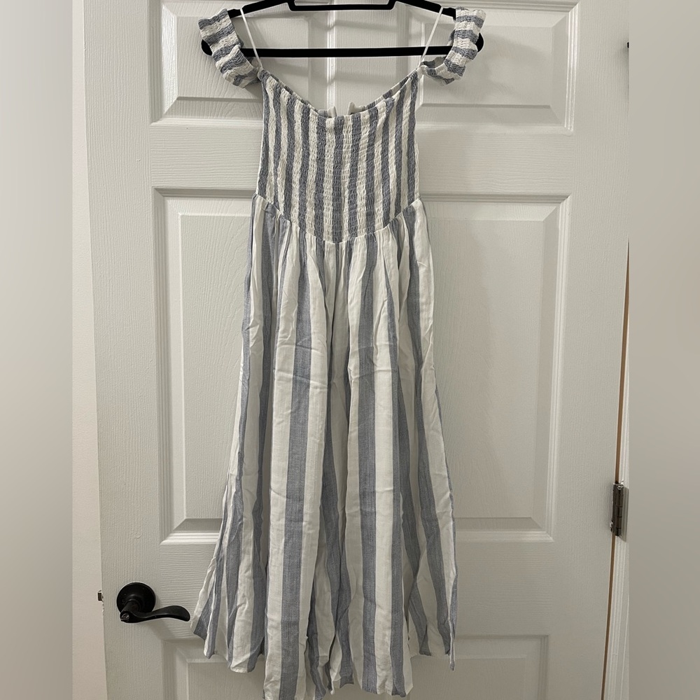 Skylar and Madison striped off the shoulder jumpsuit